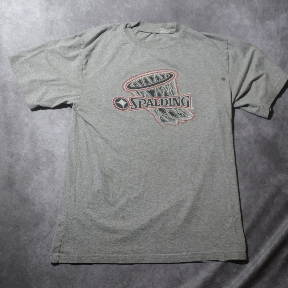 Spalding T-Shirt Mens Medium Gray Good Basketball Graphic Tee Short Sleeve